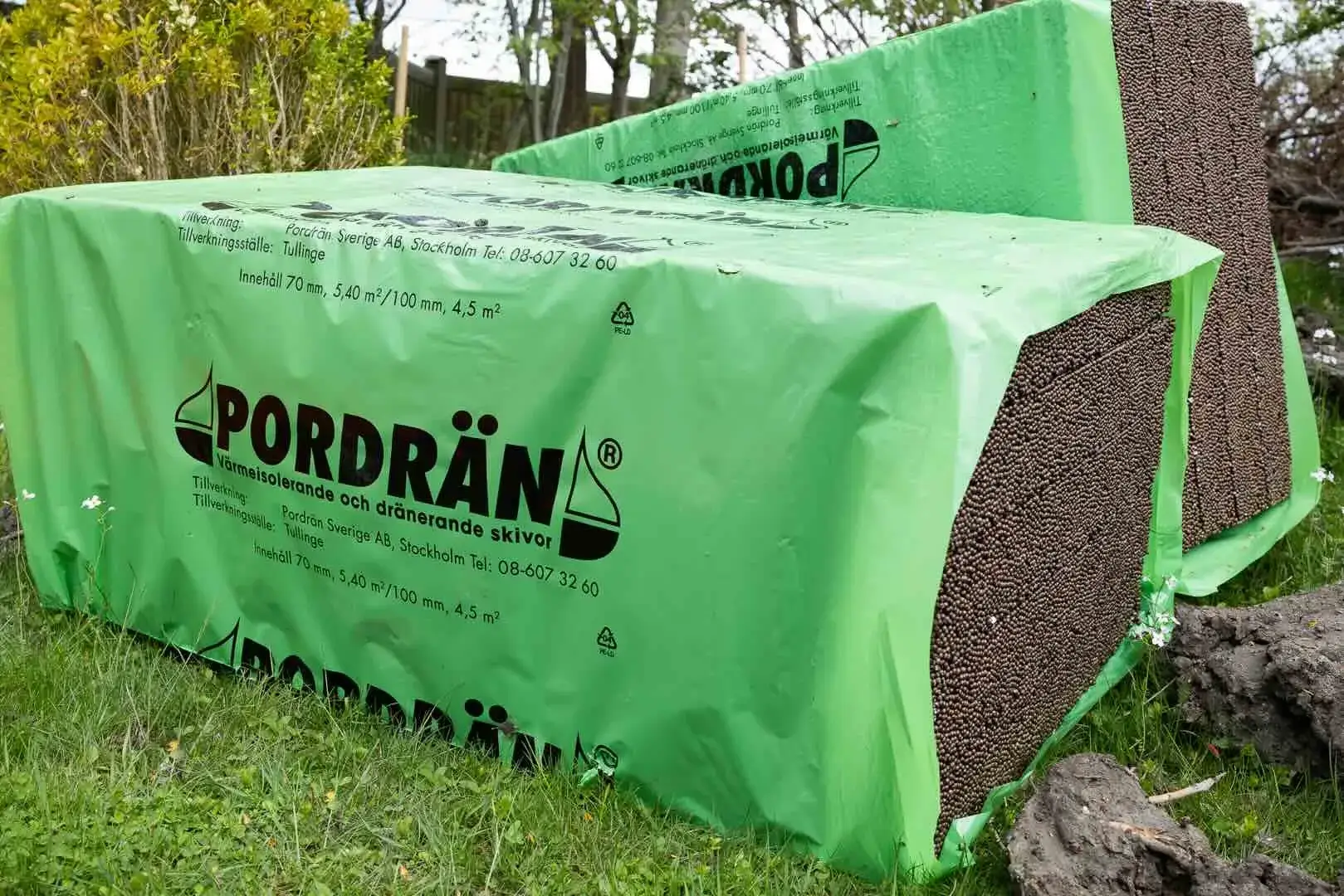 Pordränmaterial som användes vid isolering i Hovås